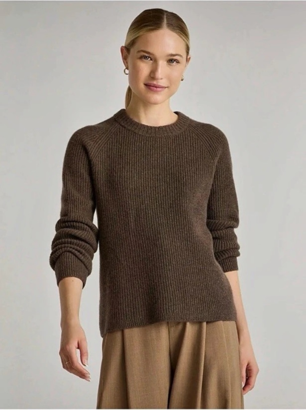 Quince Cashmere Ribbed Crew Neck Fisherman Sweater Brown ✨EUC✨Cozy & Super Soft